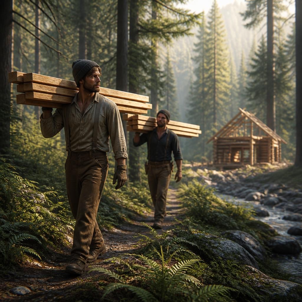 Illustration for the English word “lumber”