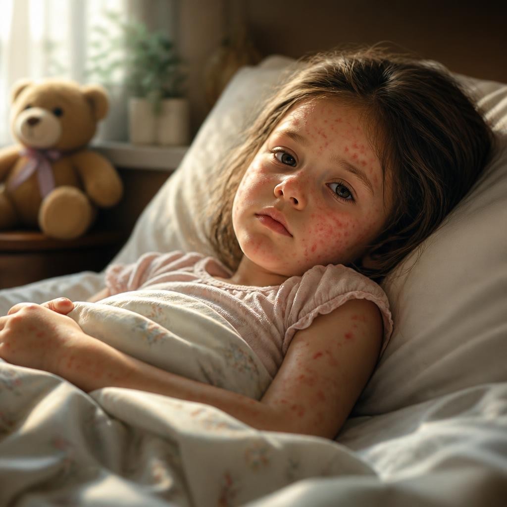 Illustration for the English word “measles”