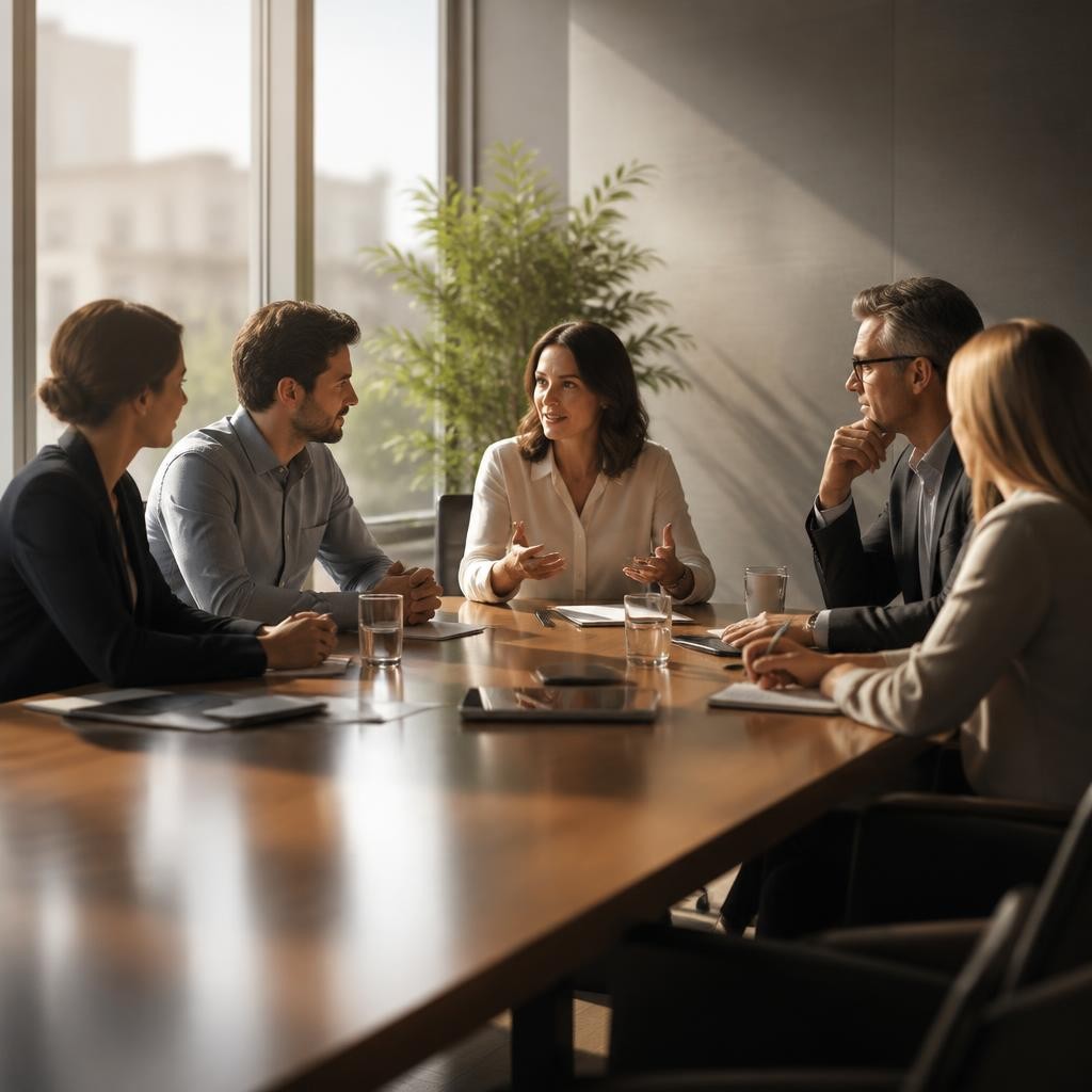 Illustration for the English word “meeting”