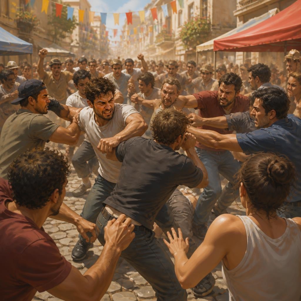 Illustration for the English word “melee”