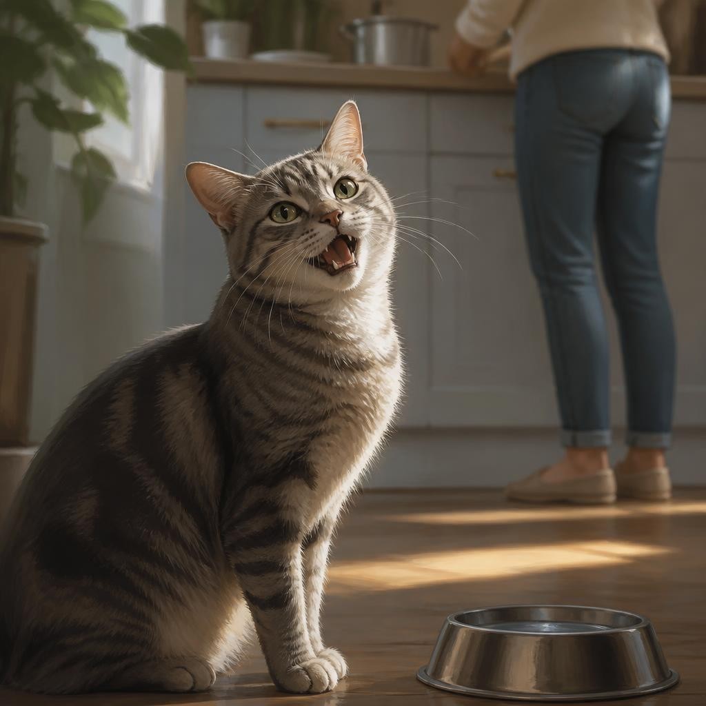 Illustration for the English word “meow”