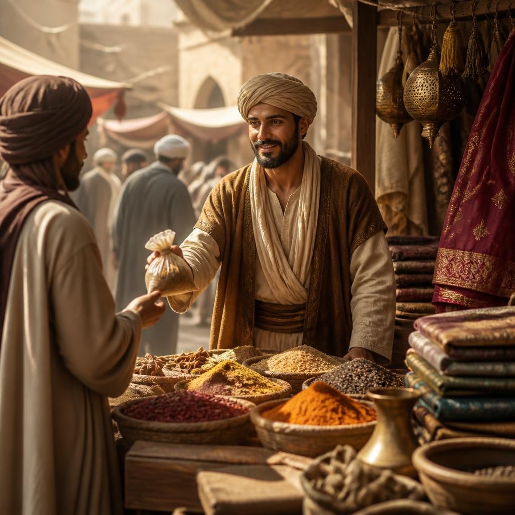 Illustration for the English word “merchant”