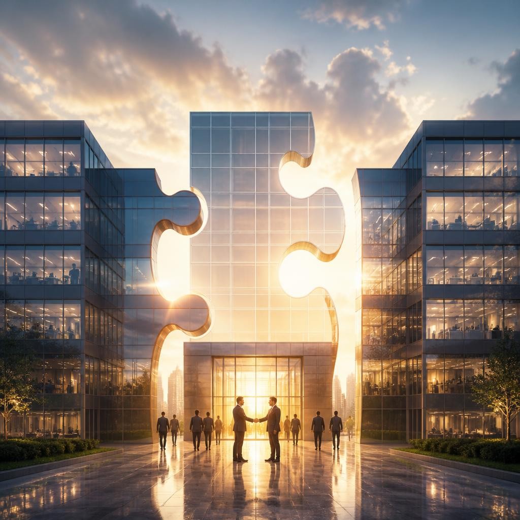 Illustration for the English word “merger”
