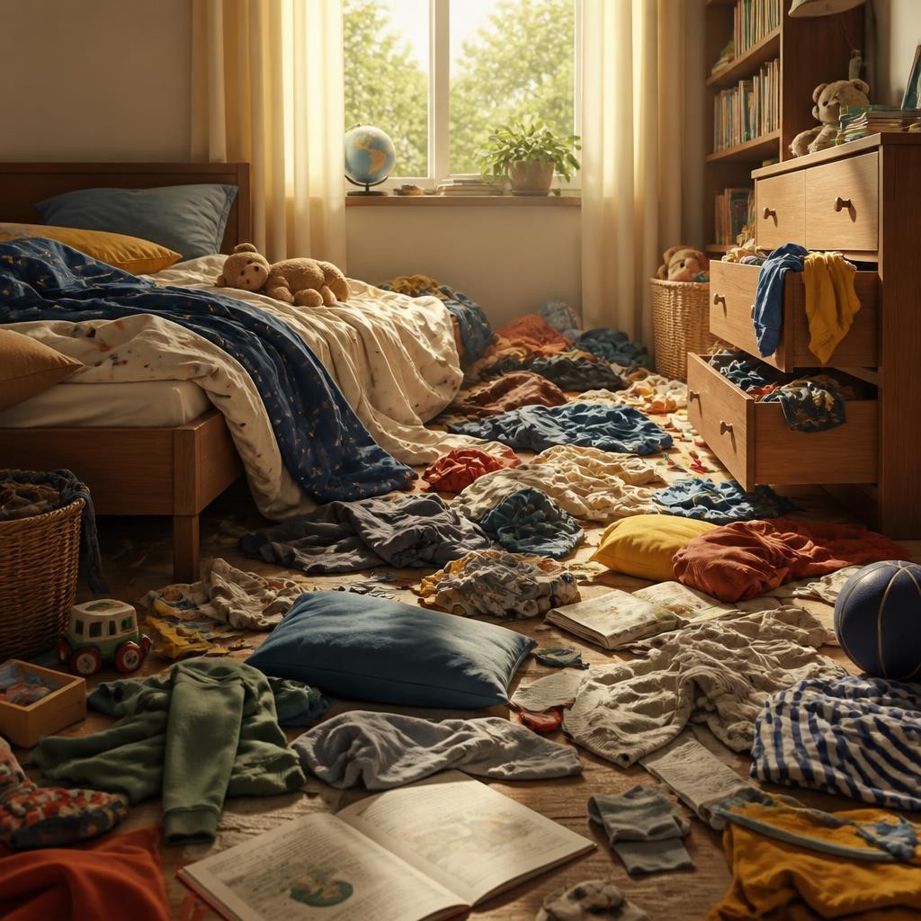 Illustration for the English word “messy”