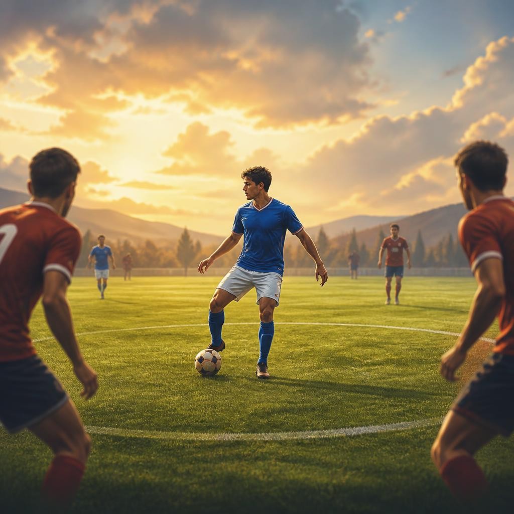 Illustration for the English word “midfield”