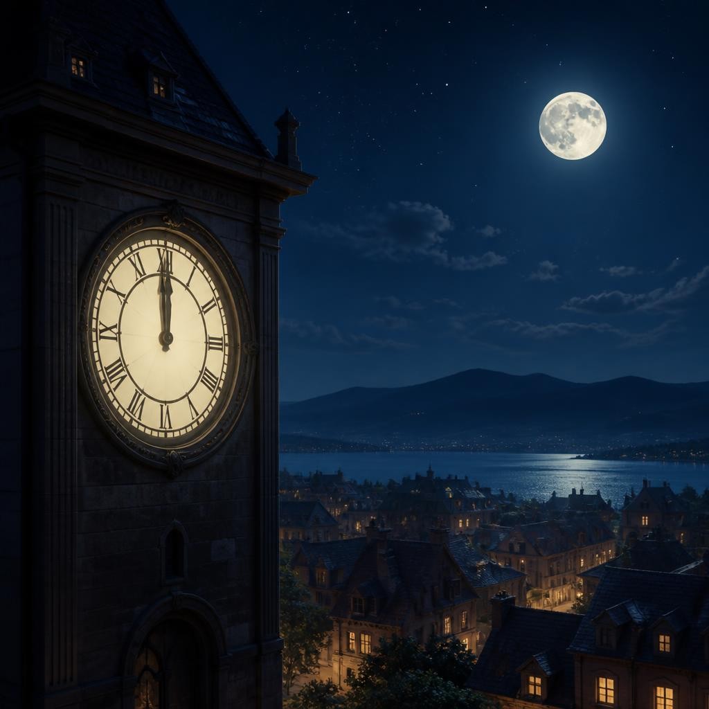 Illustration for the English word “midnight”