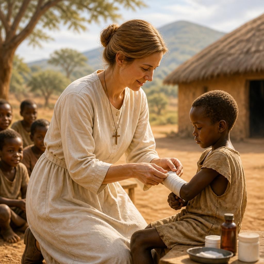 Illustration for the English word “missionary”