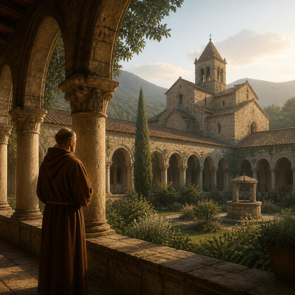 Illustration for the English word “monastery”