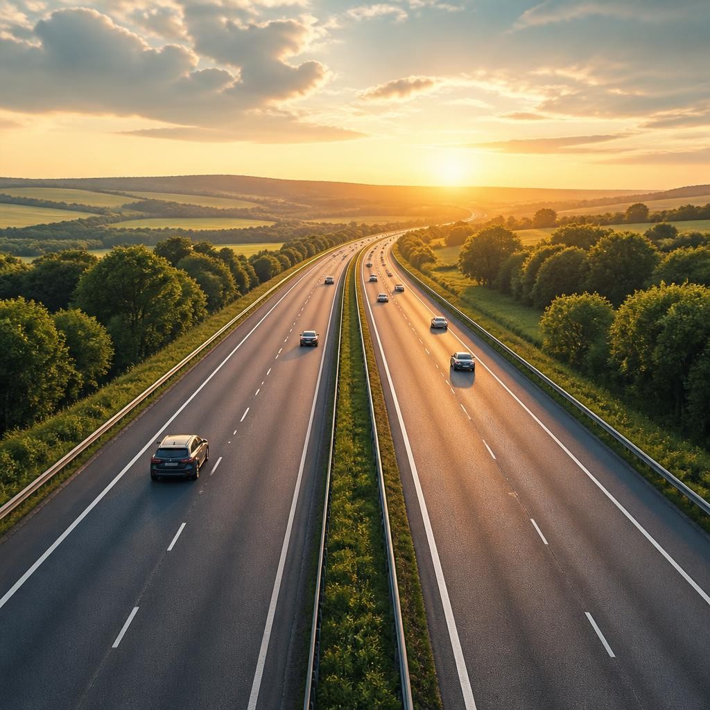 Illustration for the English word “motorway”