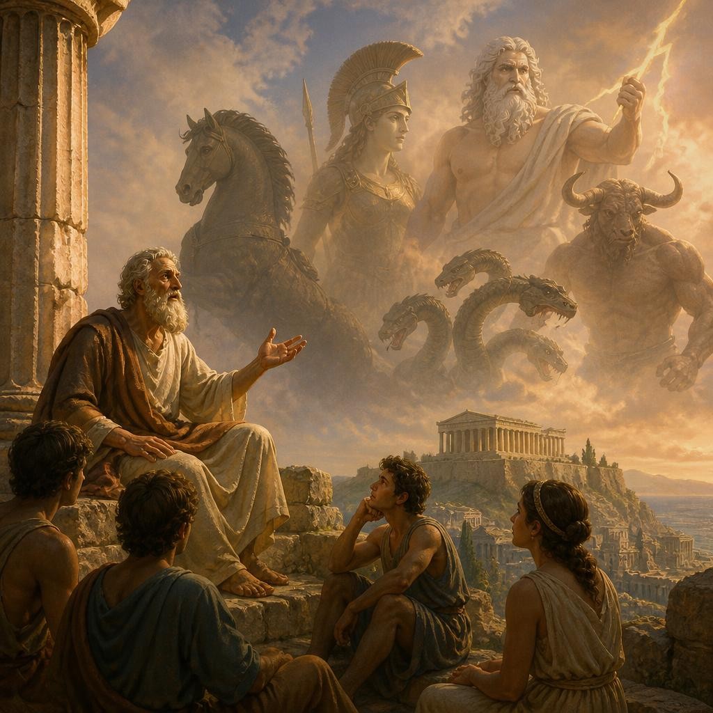Illustration for the English word “mythology”