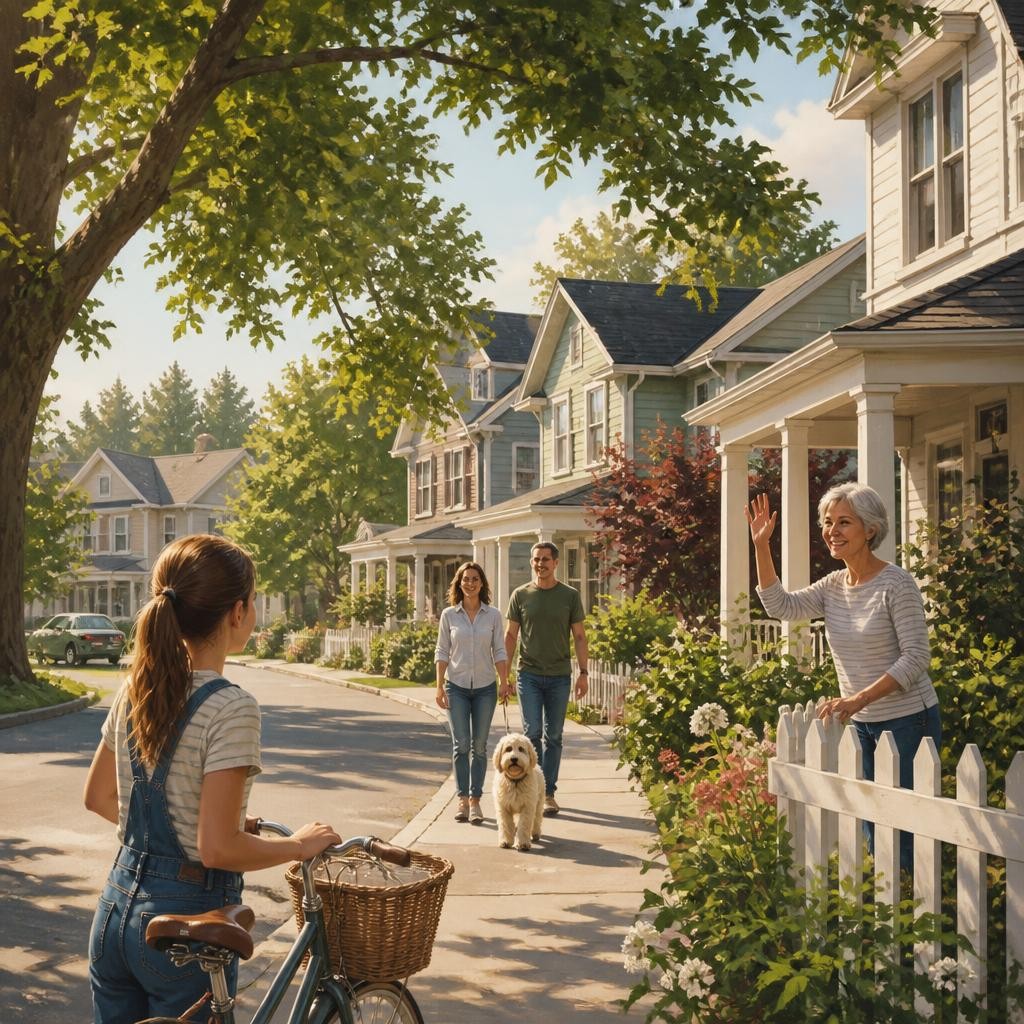 Illustration for the English word “neighbourhood”