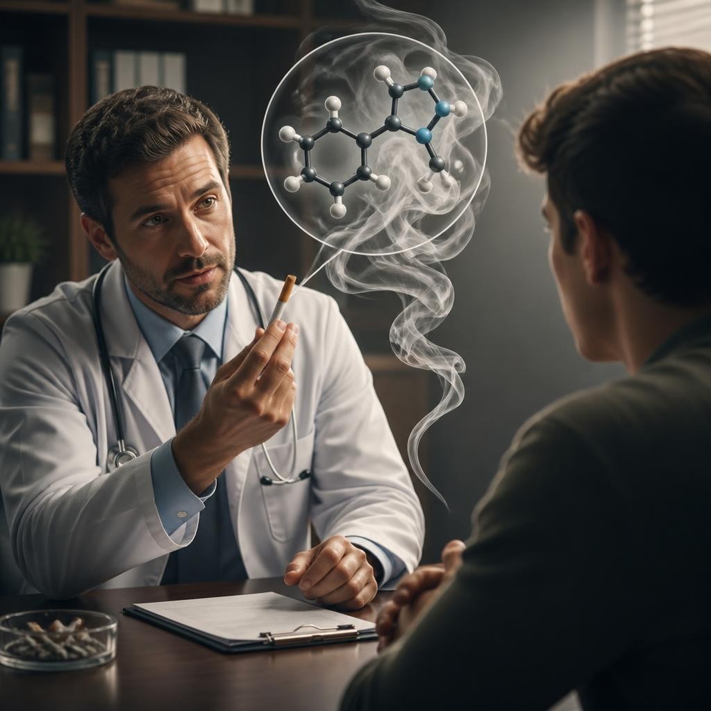 Illustration for the English word “nicotine”