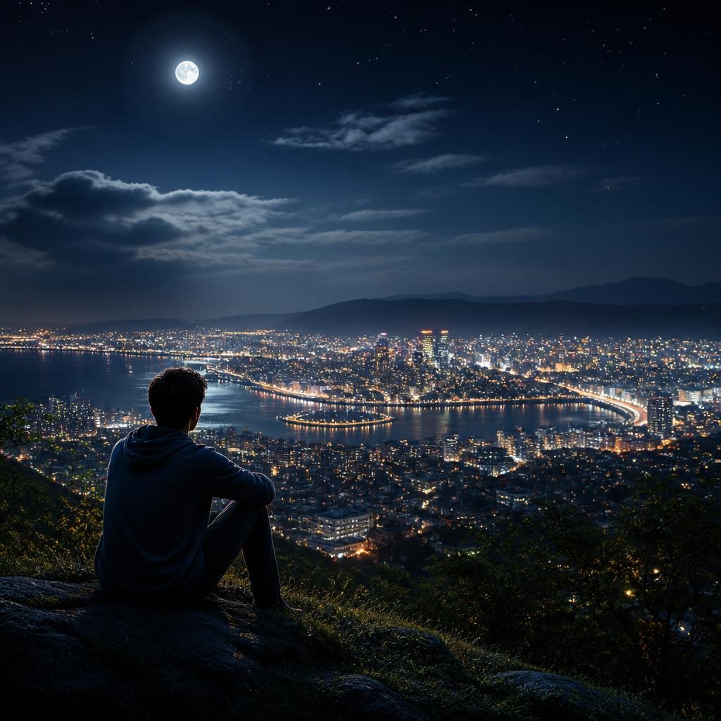 Illustration for the English word “nighttime”