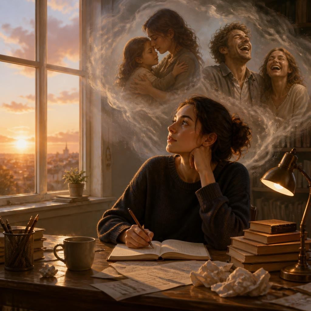 Illustration for the English word “novelist”