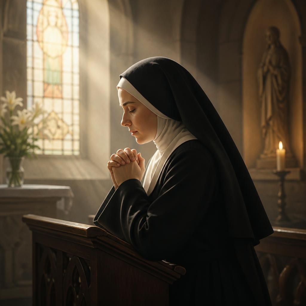 Illustration for the English word “nun”
