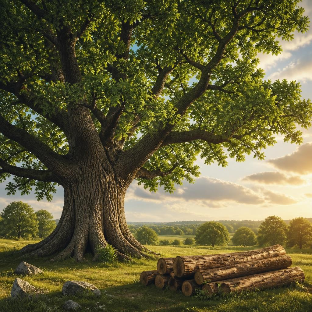 Illustration for the English word “oak”
