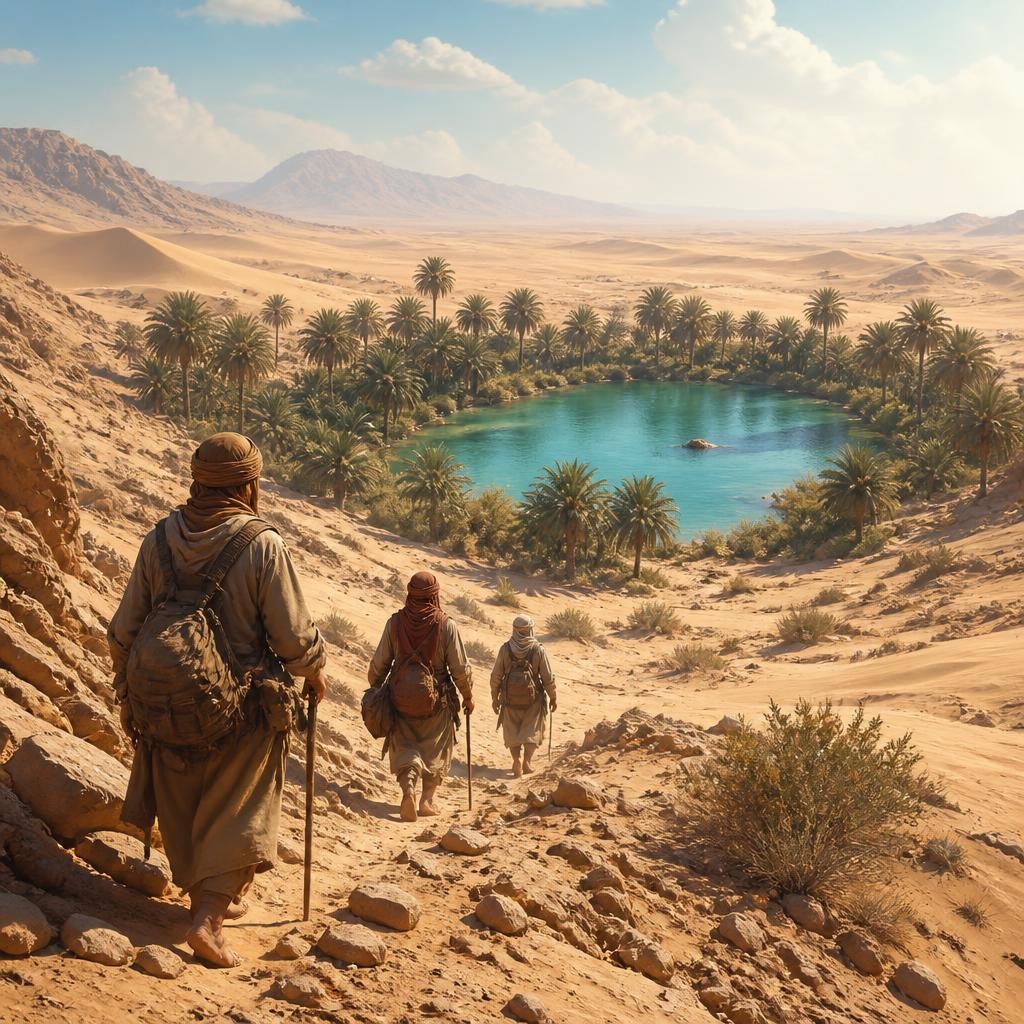 Illustration for the English word “oasis”