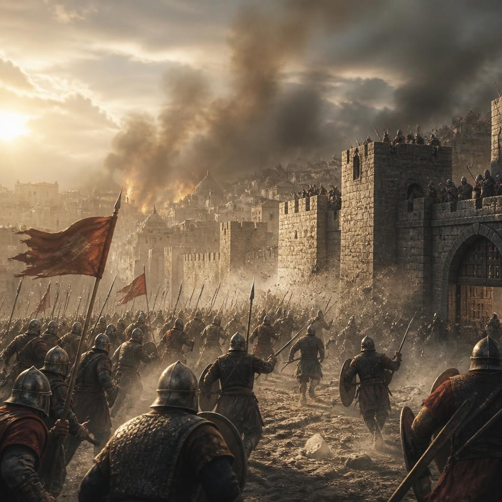 Illustration for the English word “onslaught”
