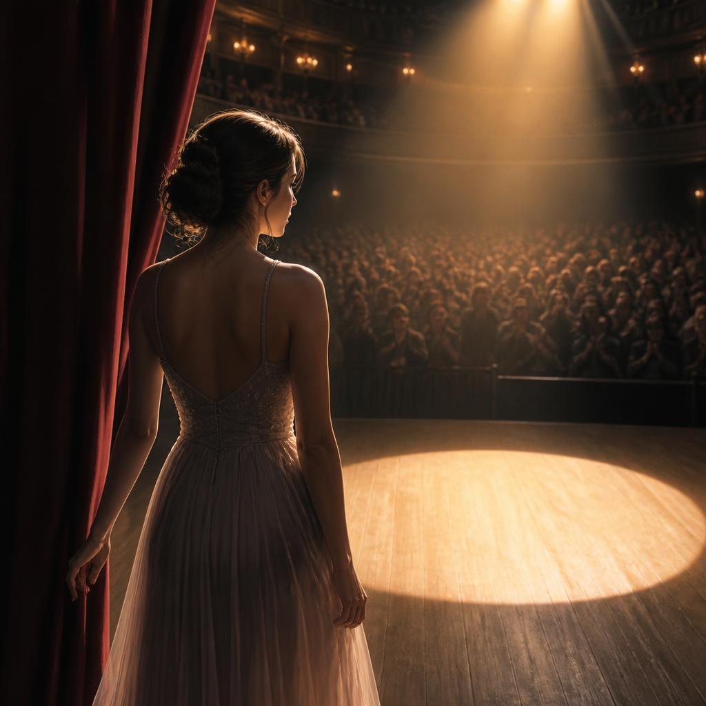 Illustration for the English word “onstage”