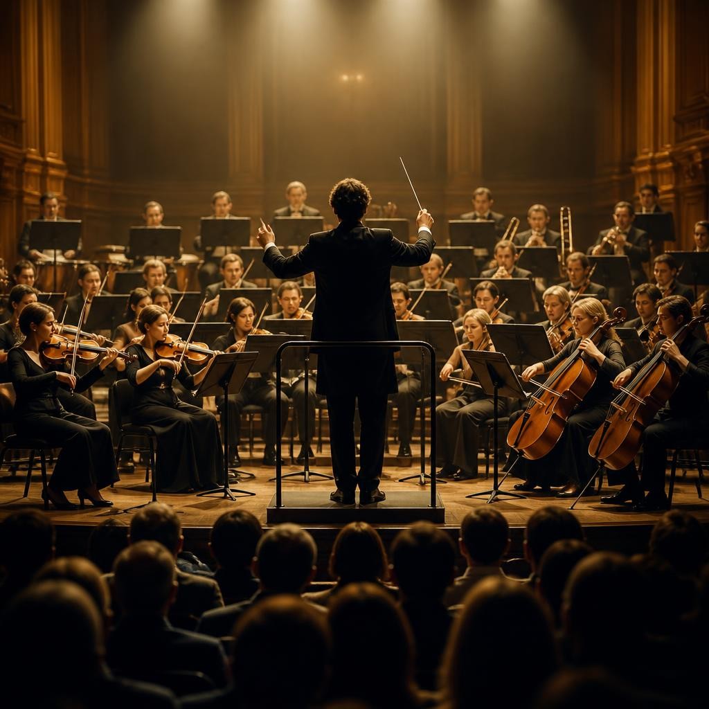 Illustration for the English word “orchestra”