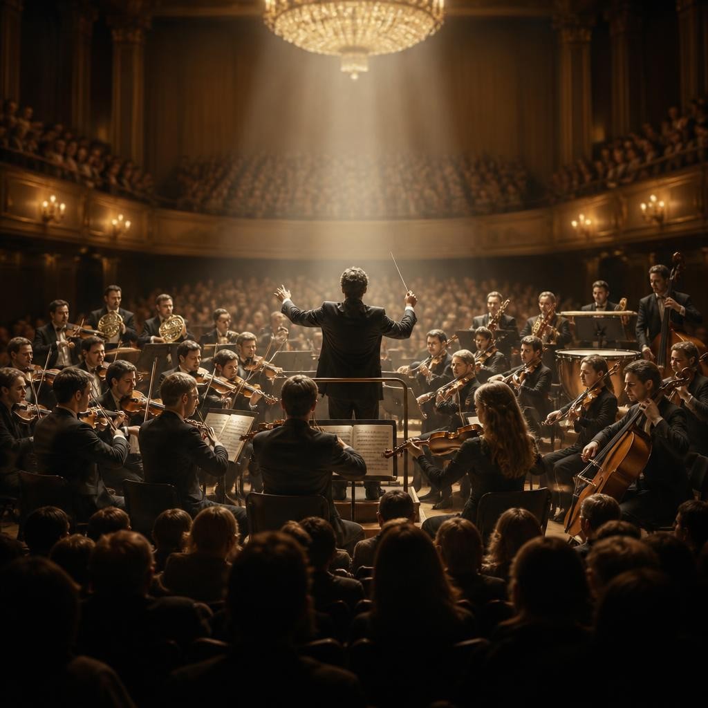 Illustration for the English word “orchestral”
