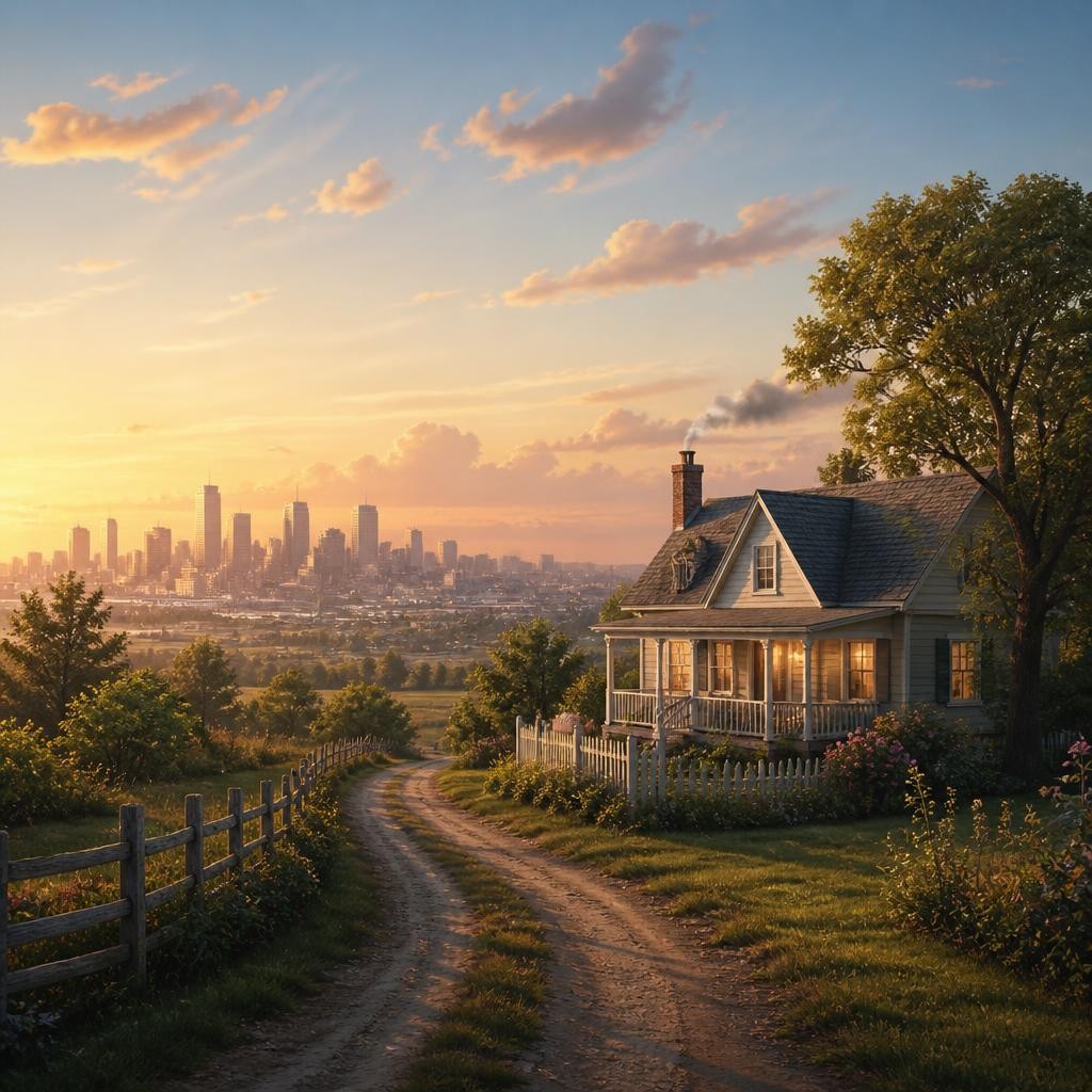 Illustration for the English word “outskirts”