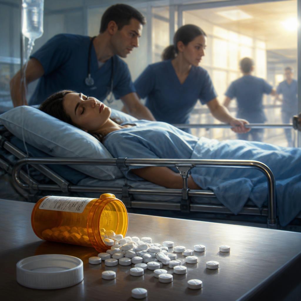 Illustration for the English word “overdose”