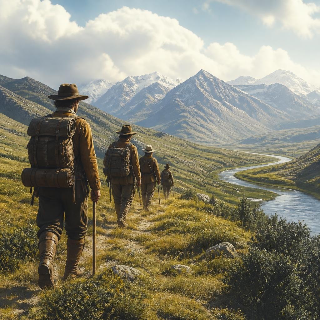 Illustration for the English word “overland”