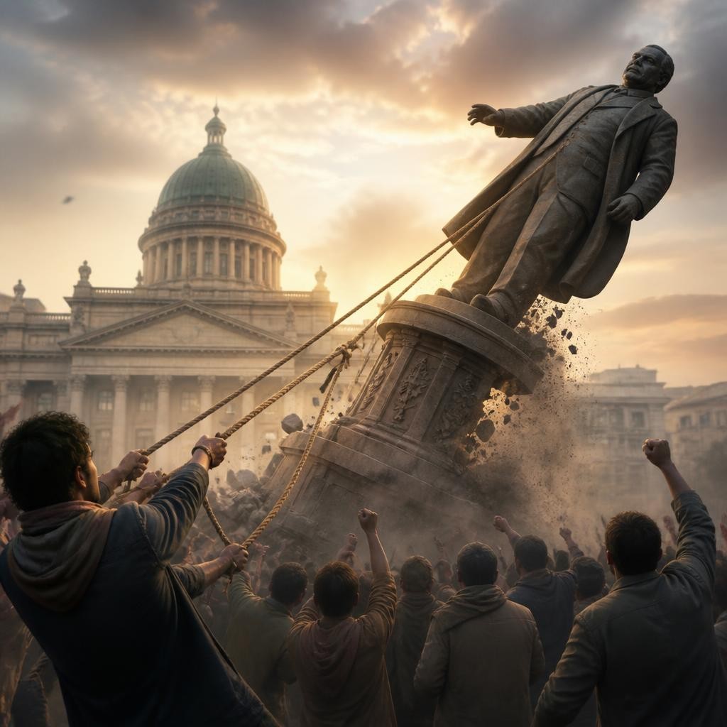 Illustration for the English word “overthrow”