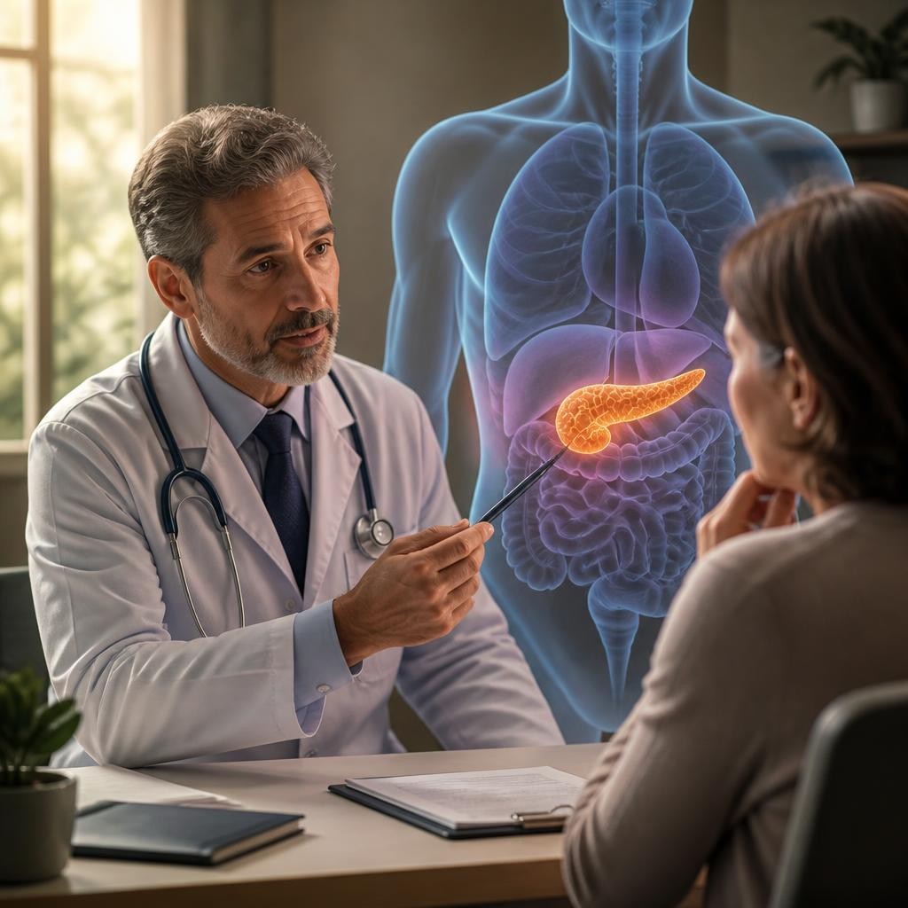 Illustration for the English word “pancreatic”