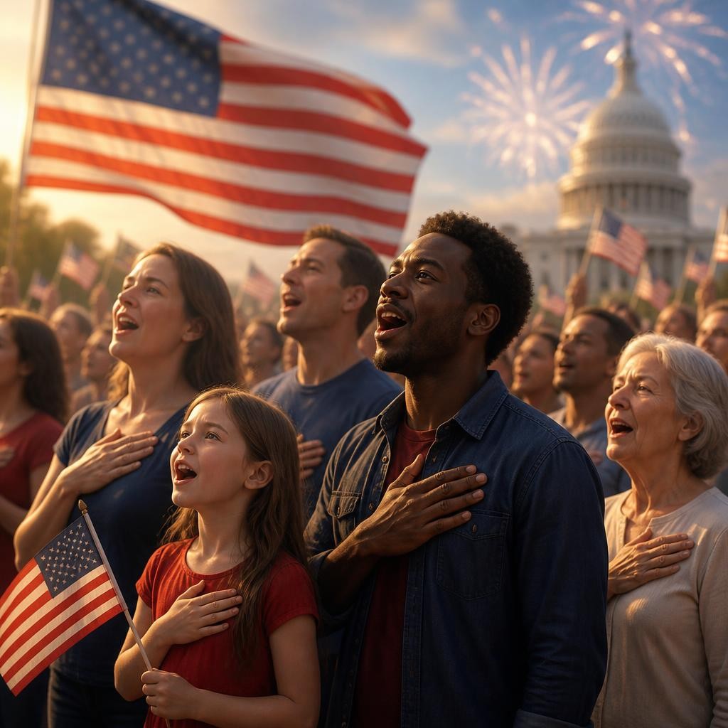 Illustration for the English word “patriotic”