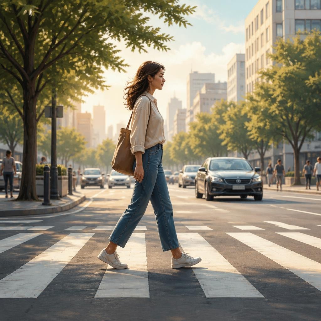 Illustration for the English word “pedestrian”