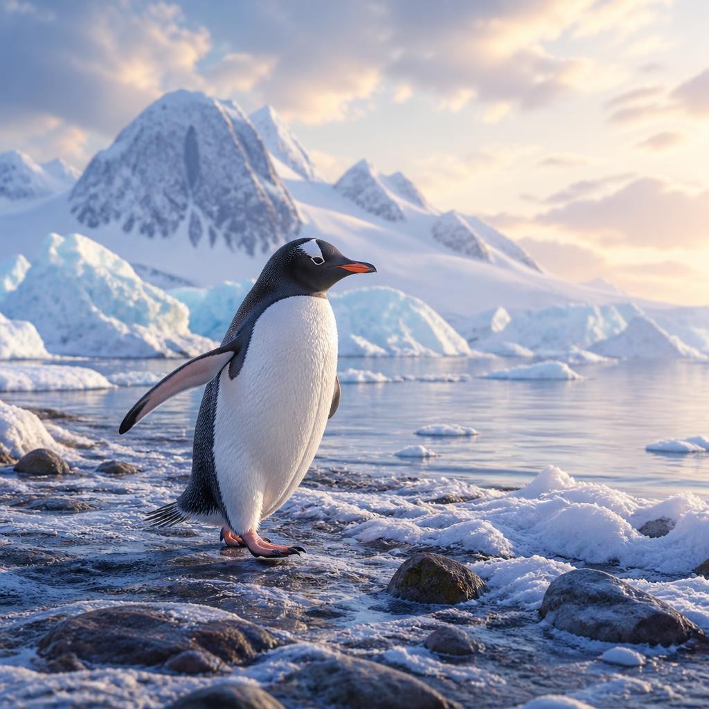 Illustration for the English word “penguin”