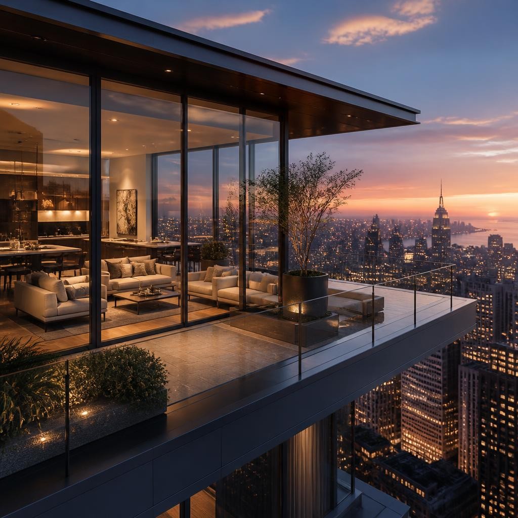 Illustration for the English word “penthouse”