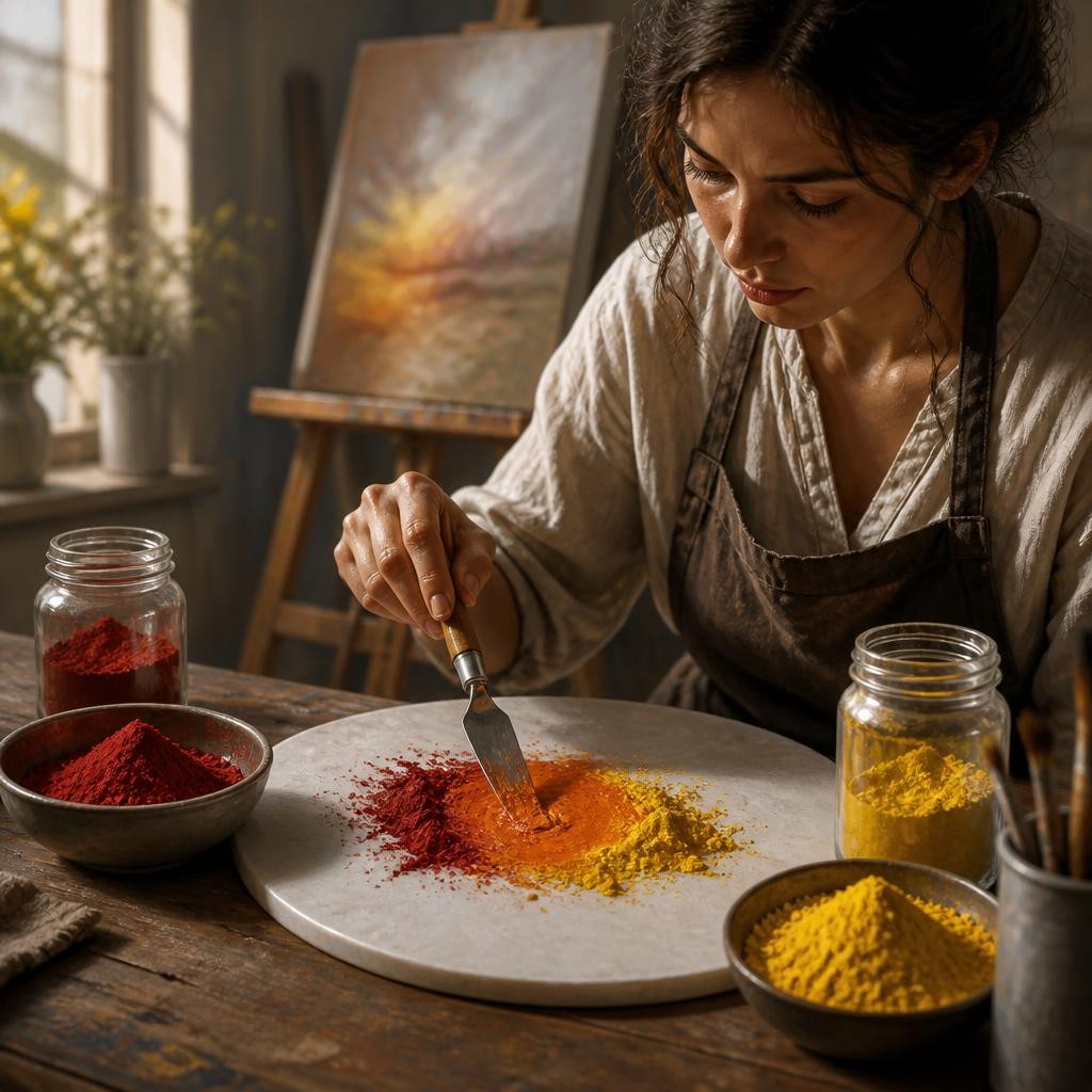 Illustration for the English word “pigment”
