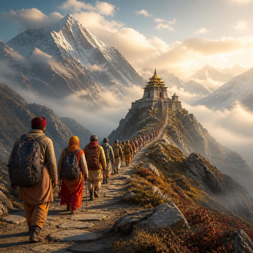 Illustration for the English word “pilgrimage”