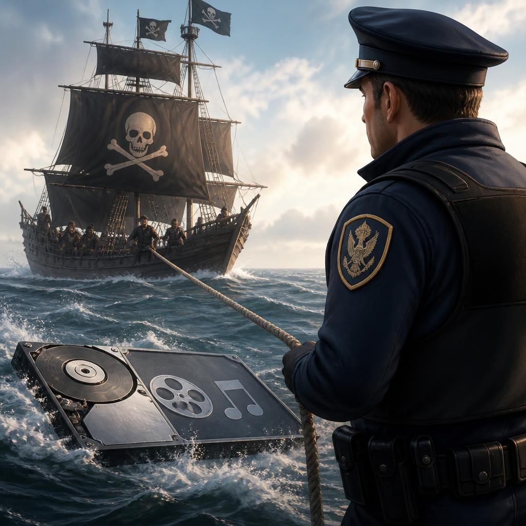 Illustration for the English word “piracy”