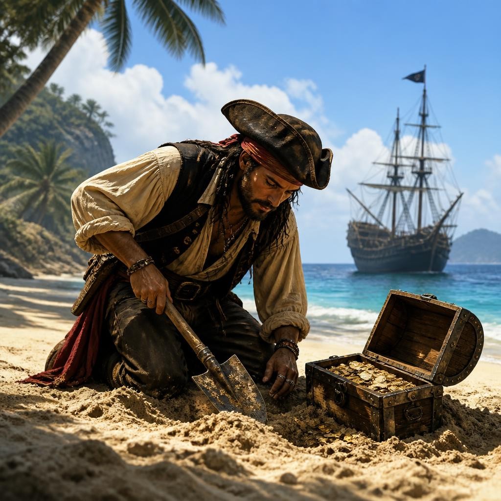 Illustration for the English word “pirate”