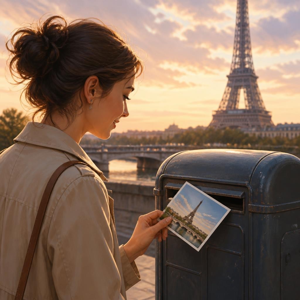 Illustration for the English word “postcard”