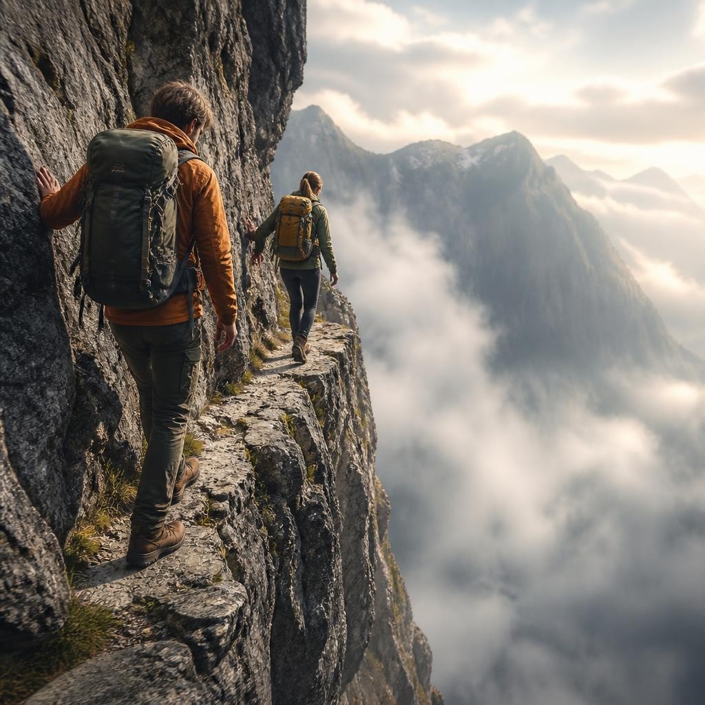 Illustration for the English word “precarious”
