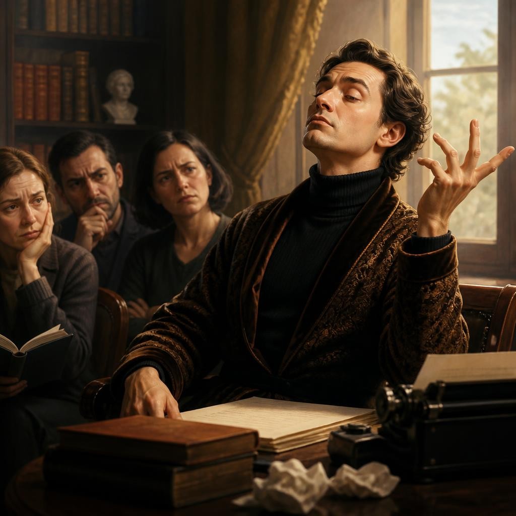 Illustration for the English word “pretentious”