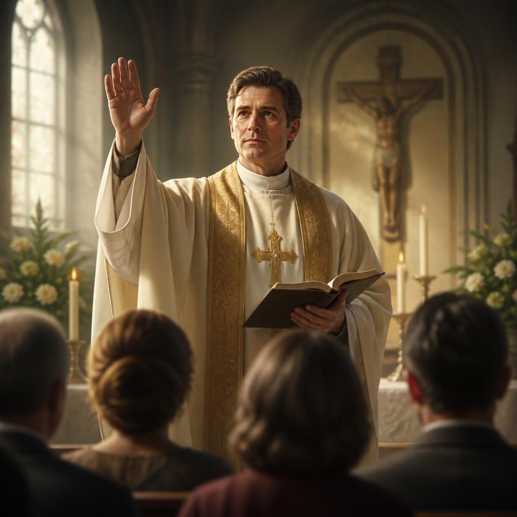 Illustration for the English word “priest”