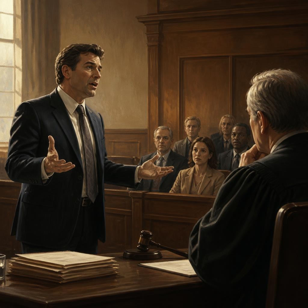 Illustration for the English word “prosecution”