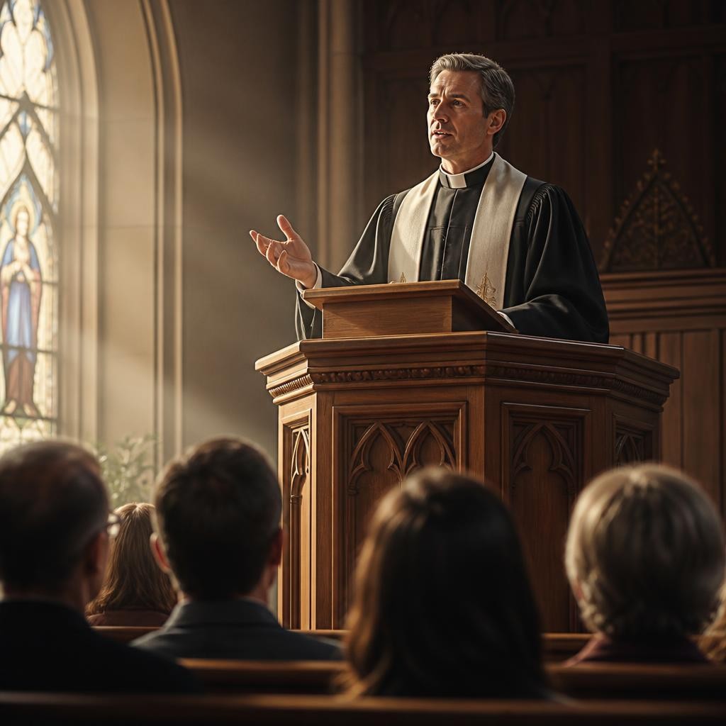 Illustration for the English word “pulpit”