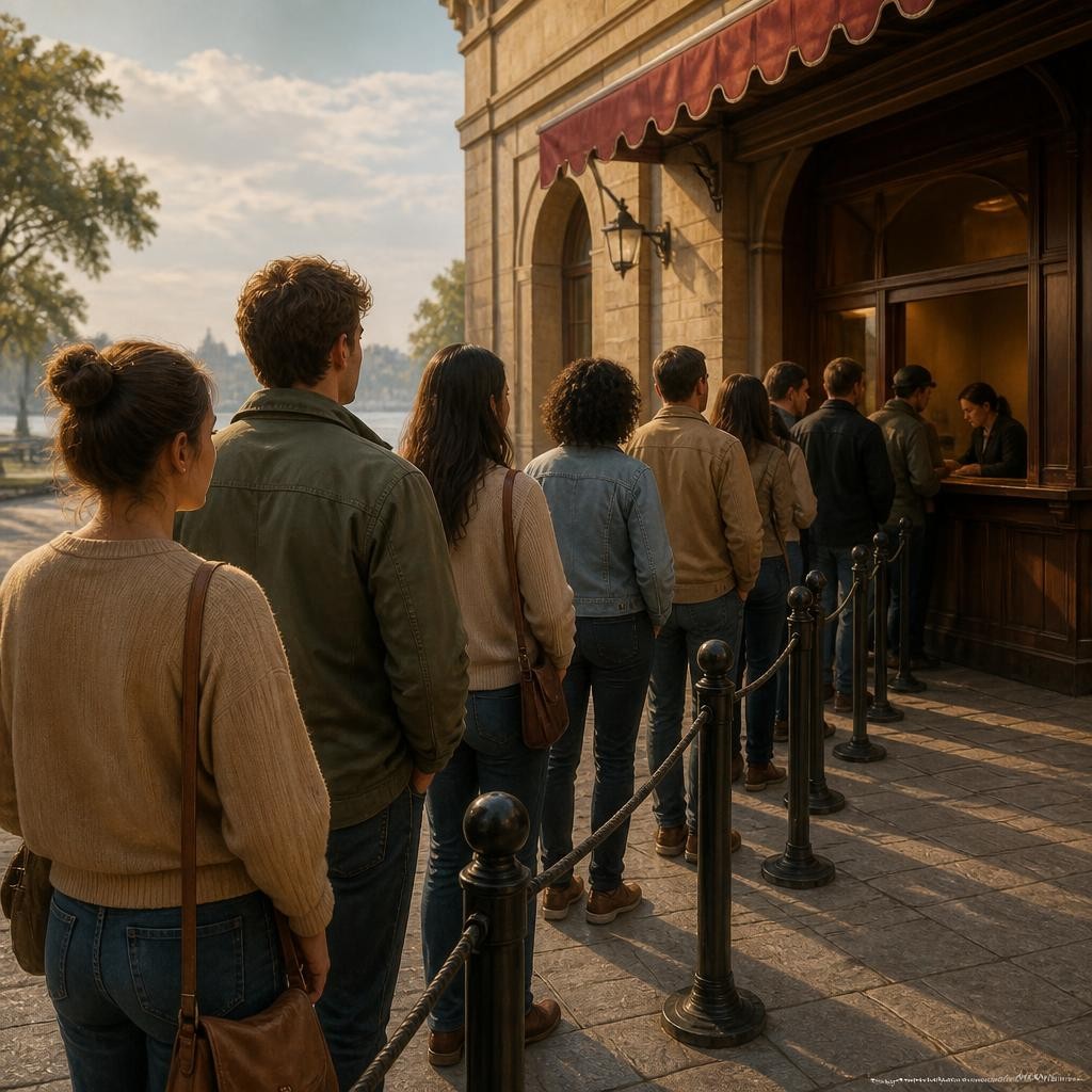 Illustration for the English word “queue”