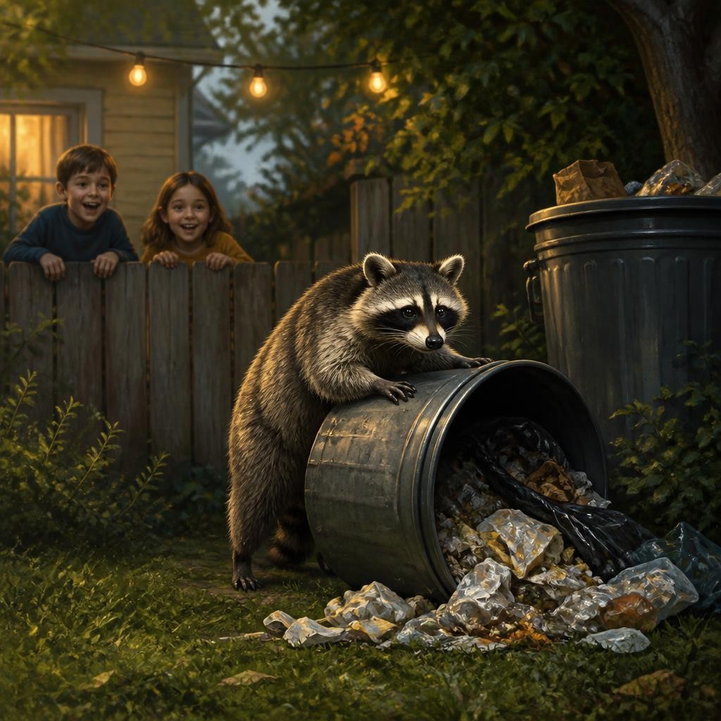 Illustration for the English word “raccoon”