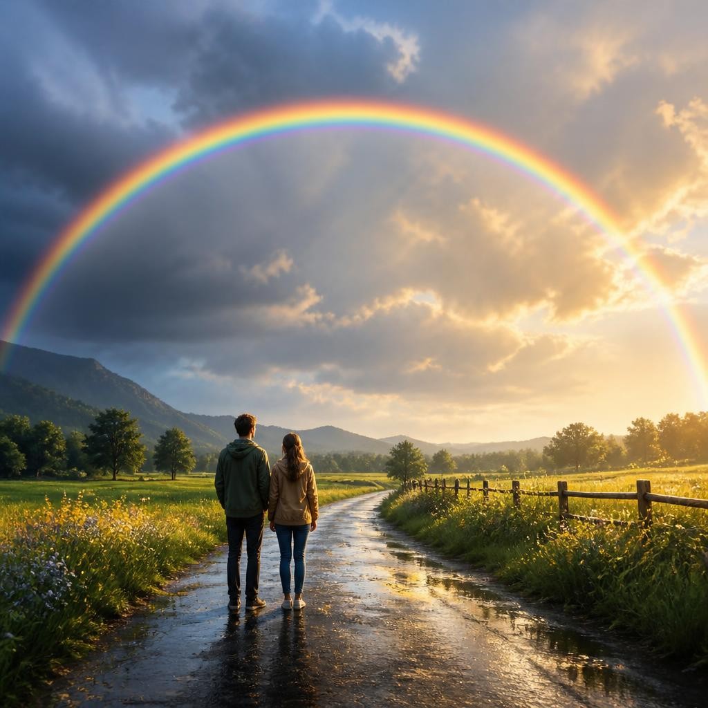 Illustration for the English word “rainbow”