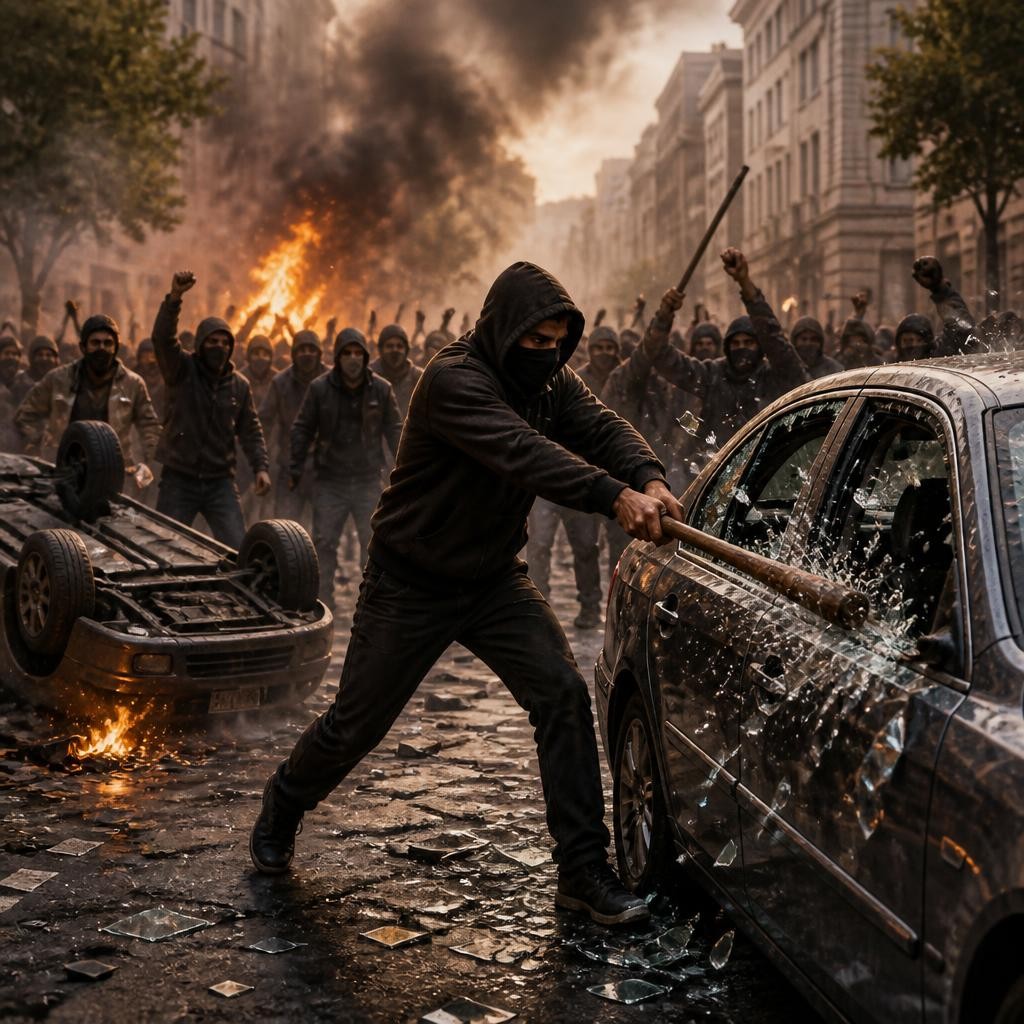 Illustration for the English word “rampage”
