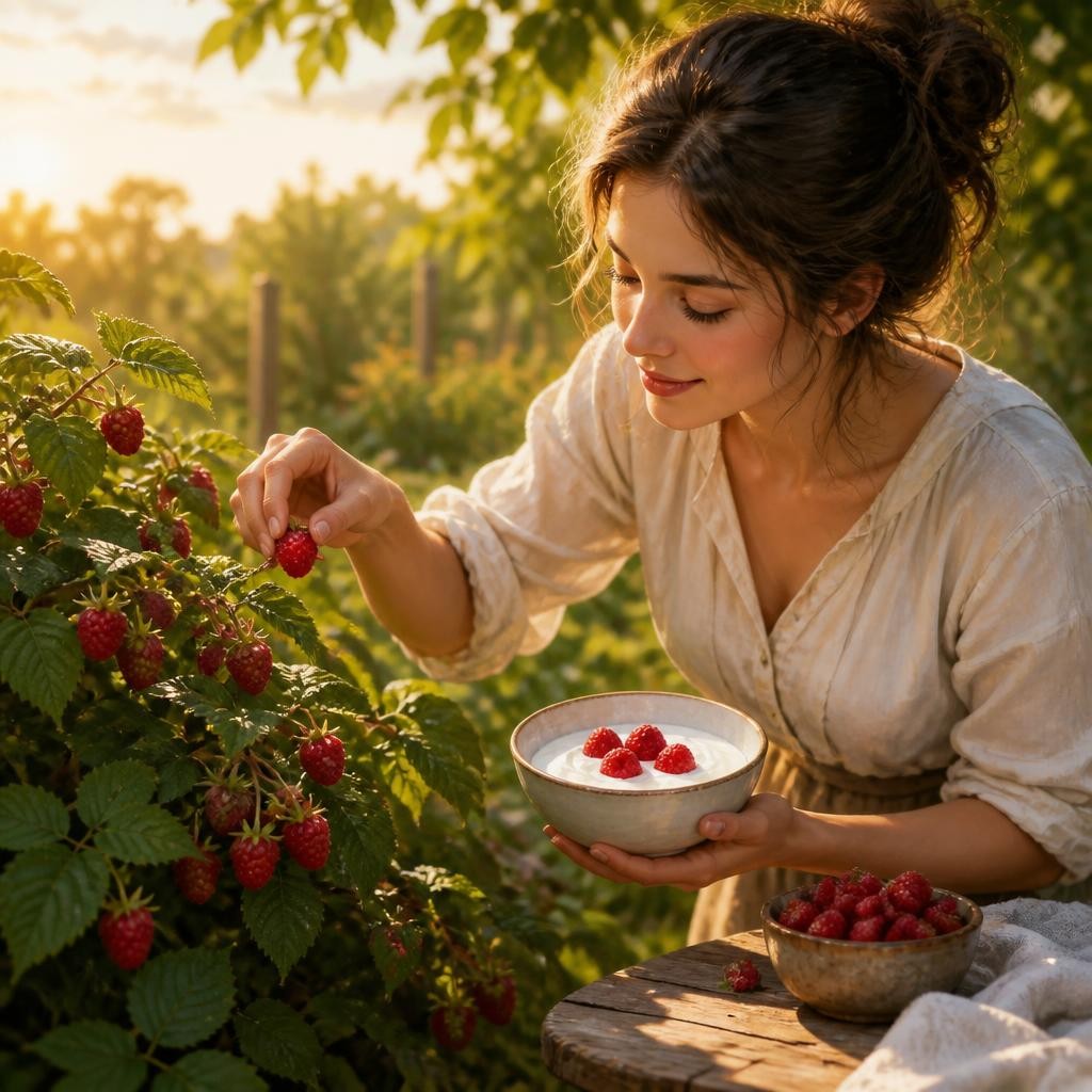 Illustration for the English word “raspberry”