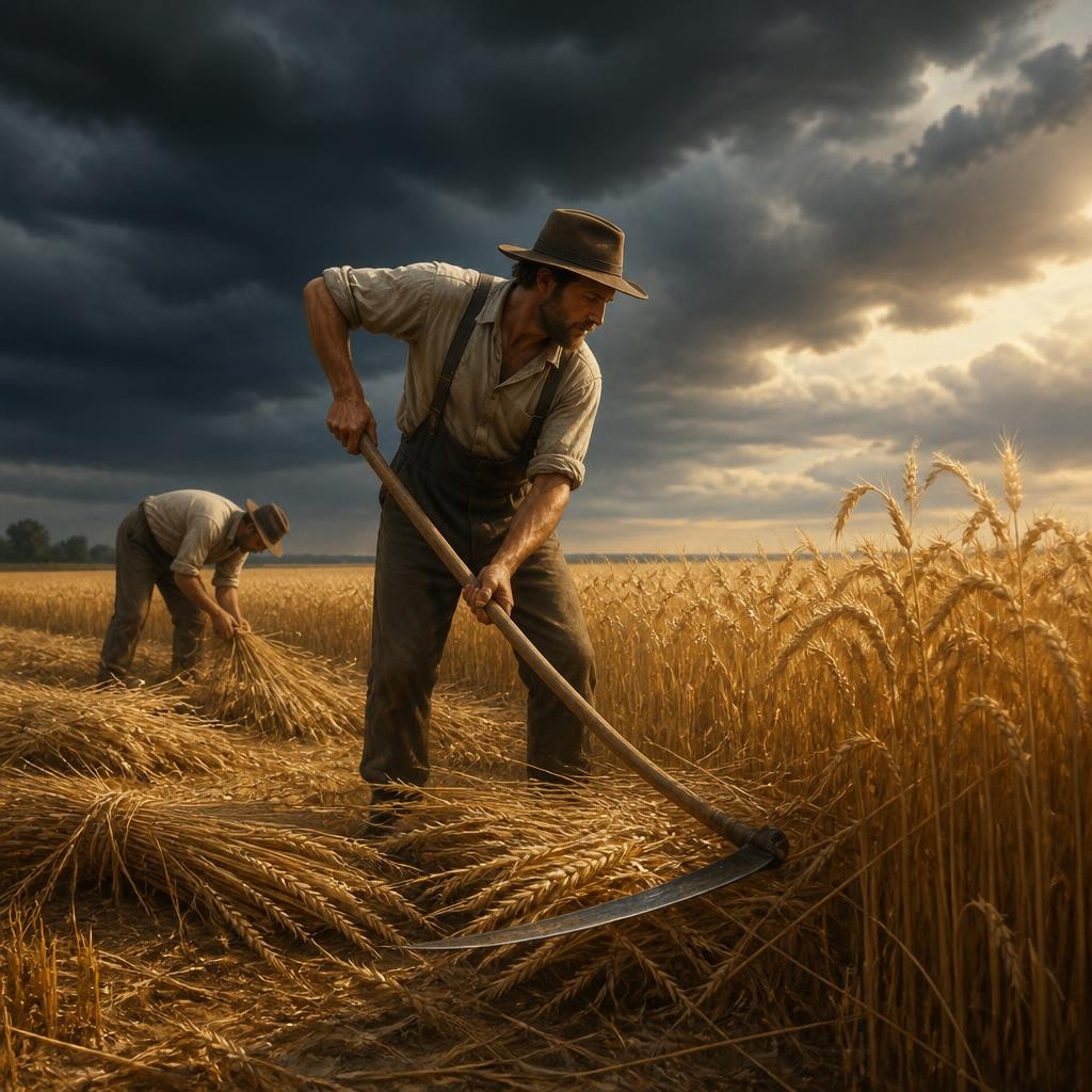 Illustration for the English word “reaper”